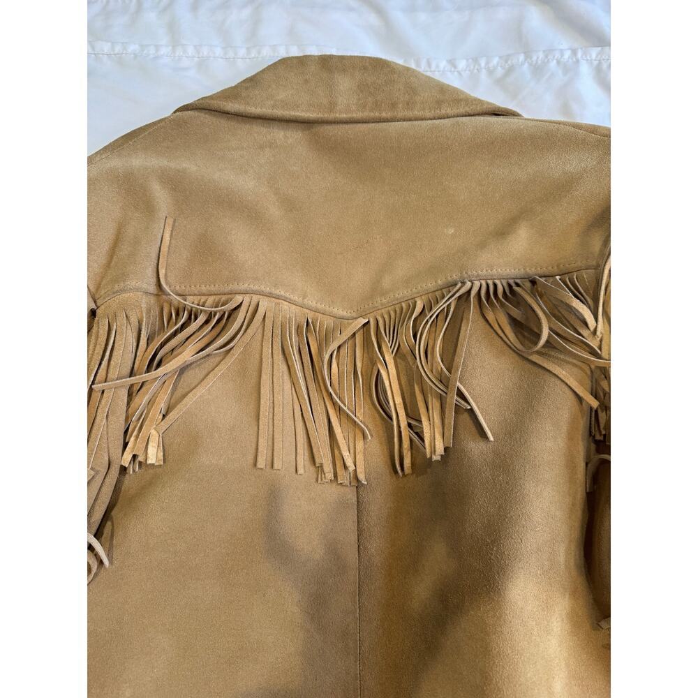 Vintage Sears The Leather Shop Leather Fringe Jacket Brown USA Western - Picture 15 of 16